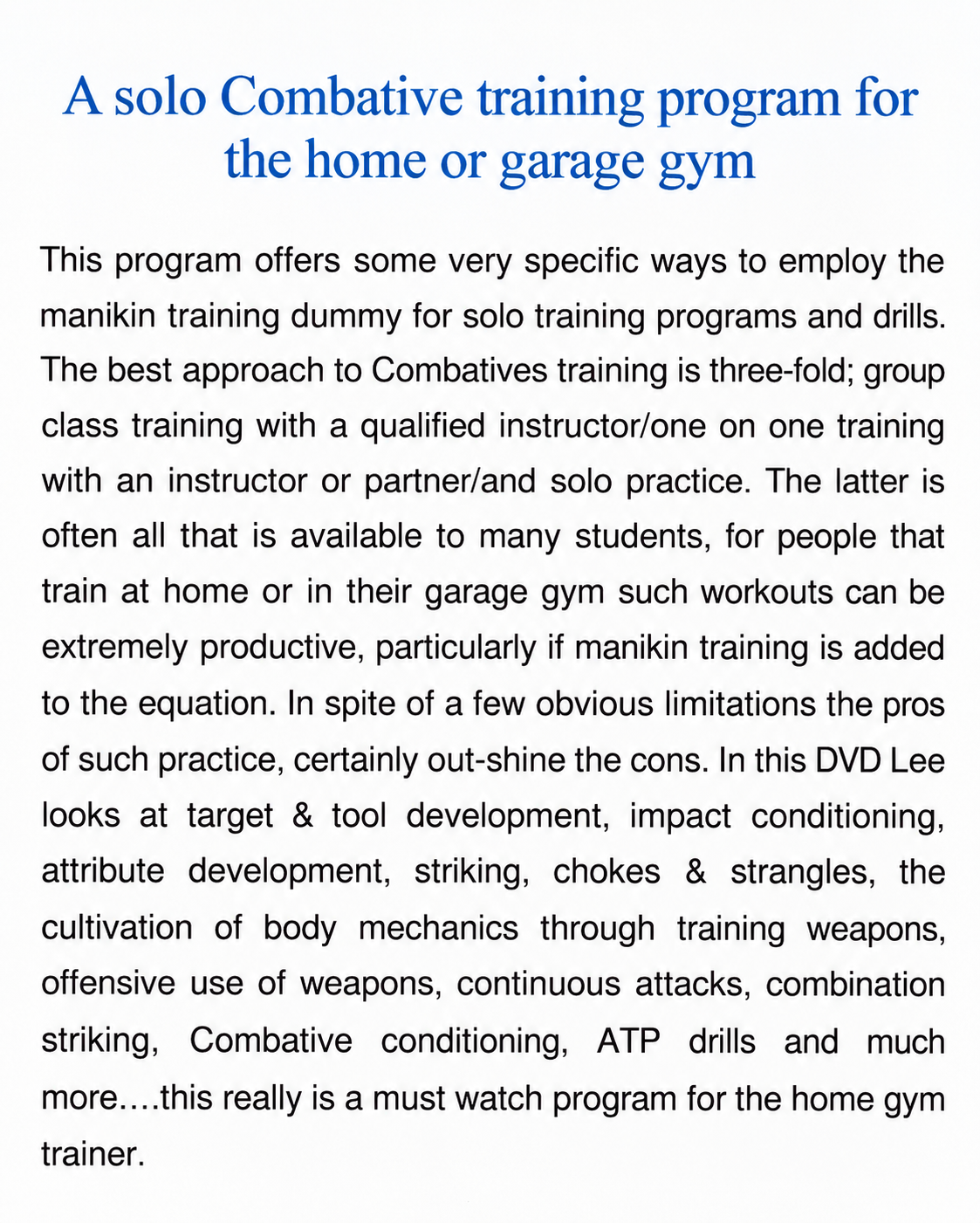 Urban Combatives Solo Training Drills for the Impact Manikin DVD by Lee Morrison (Preowned) (PAL)