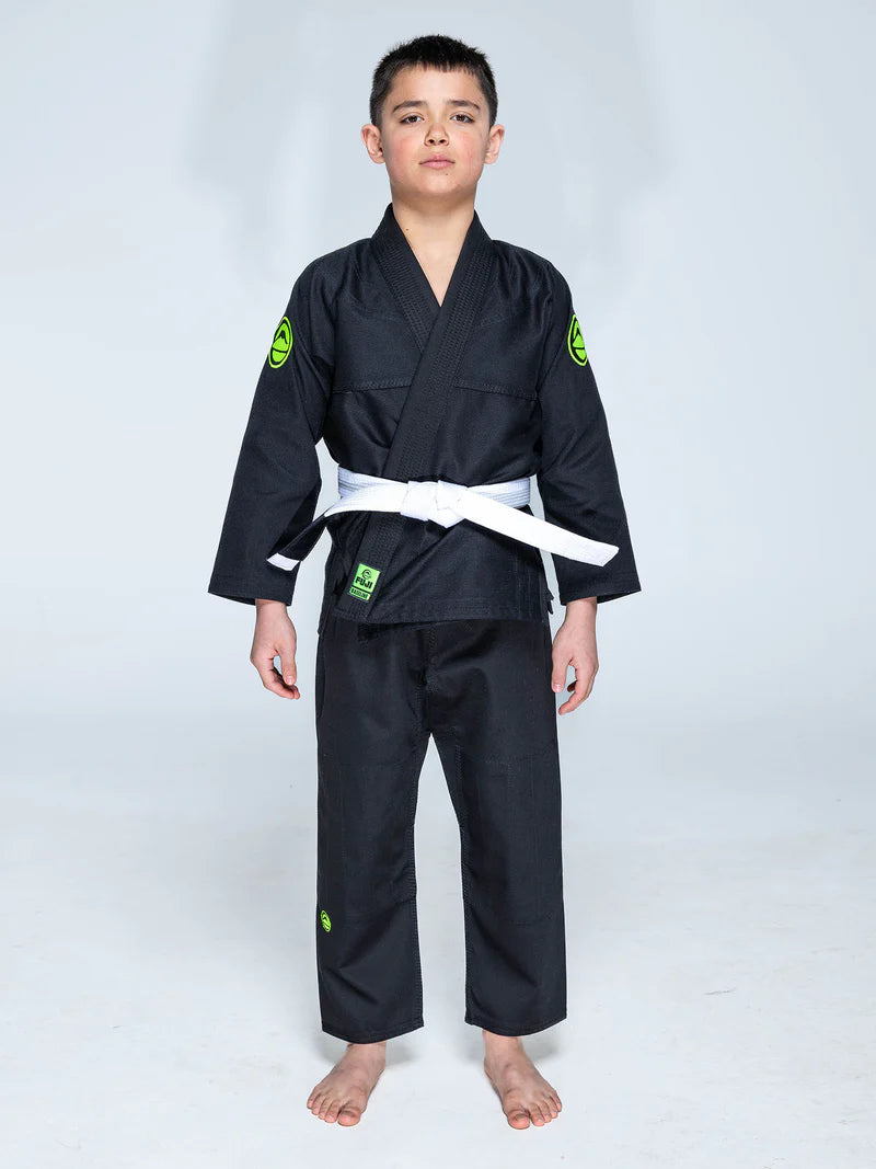 Kids Baseline 2.0 Slim Fit BJJ Gi Black & Green by Fuji