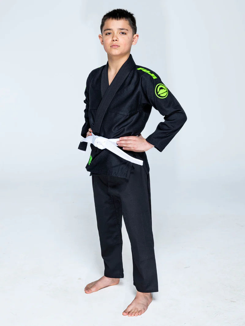 Kids Baseline 2.0 Slim Fit BJJ Gi Black & Green by Fuji