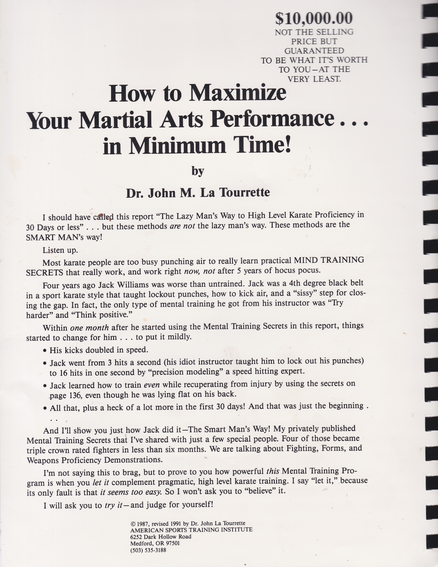 How to Maximize Your Martial Arts Performance in Minimum Time Book by John La Tourrette (Preowned)