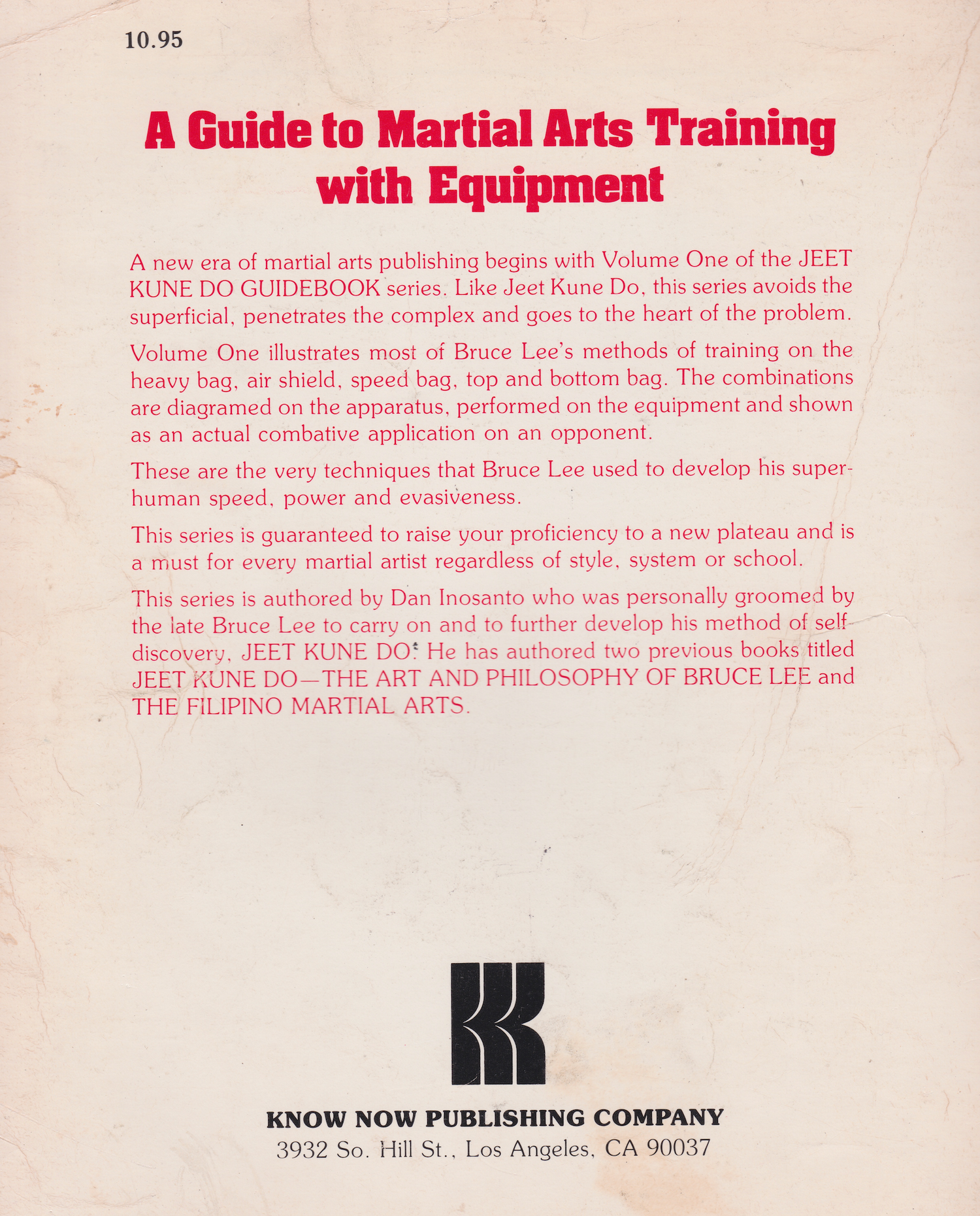 Jeet Kune Do Guidebook 1: A Guide to Martial Arts Training With Equipment Book by Dan Inosanto (Preowned)