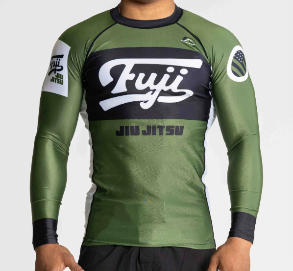 Jiu Jitsu Script Flex Lite Long Sleeve Rashguard Green by Fuji