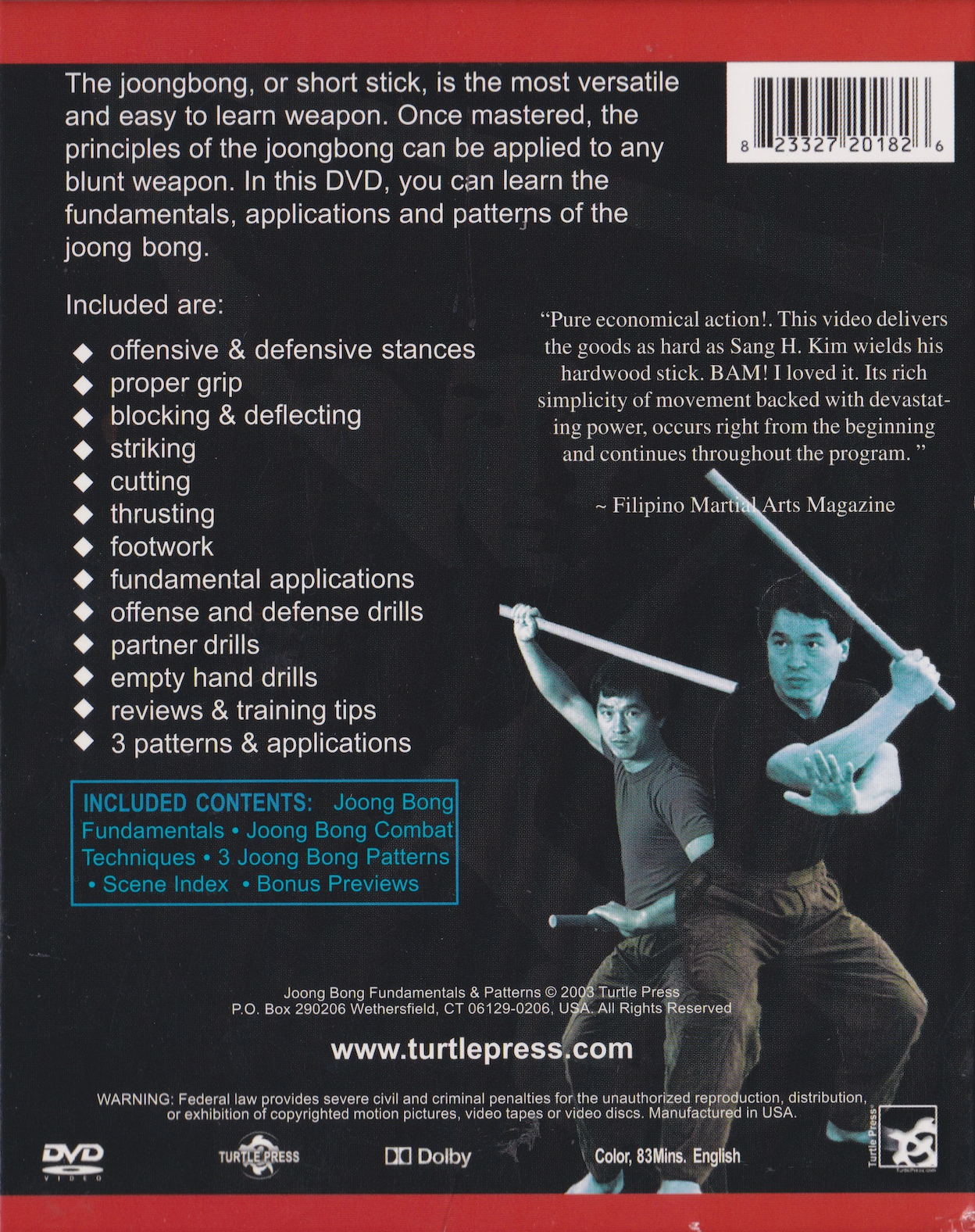 DVD de fundamentos y patrones de Joongbong Short Stick de Sang Kim (usado) 