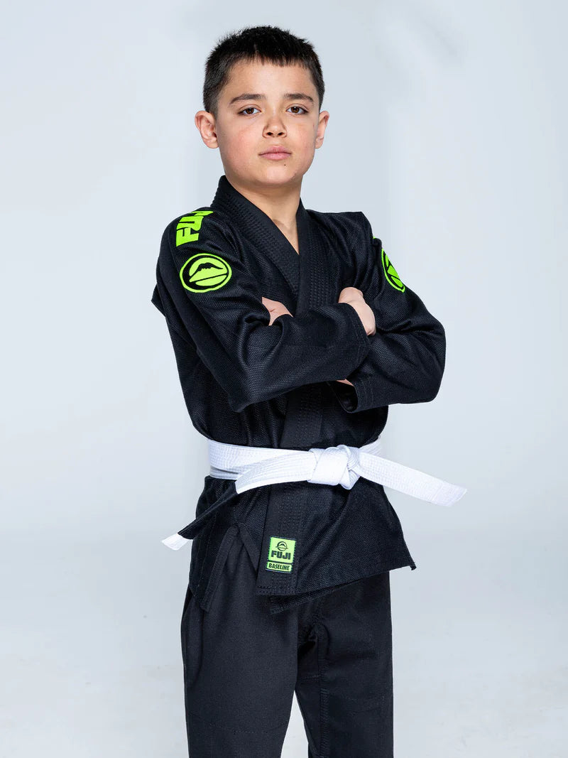 Kids Baseline 2.0 Slim Fit BJJ Gi Black & Green by Fuji