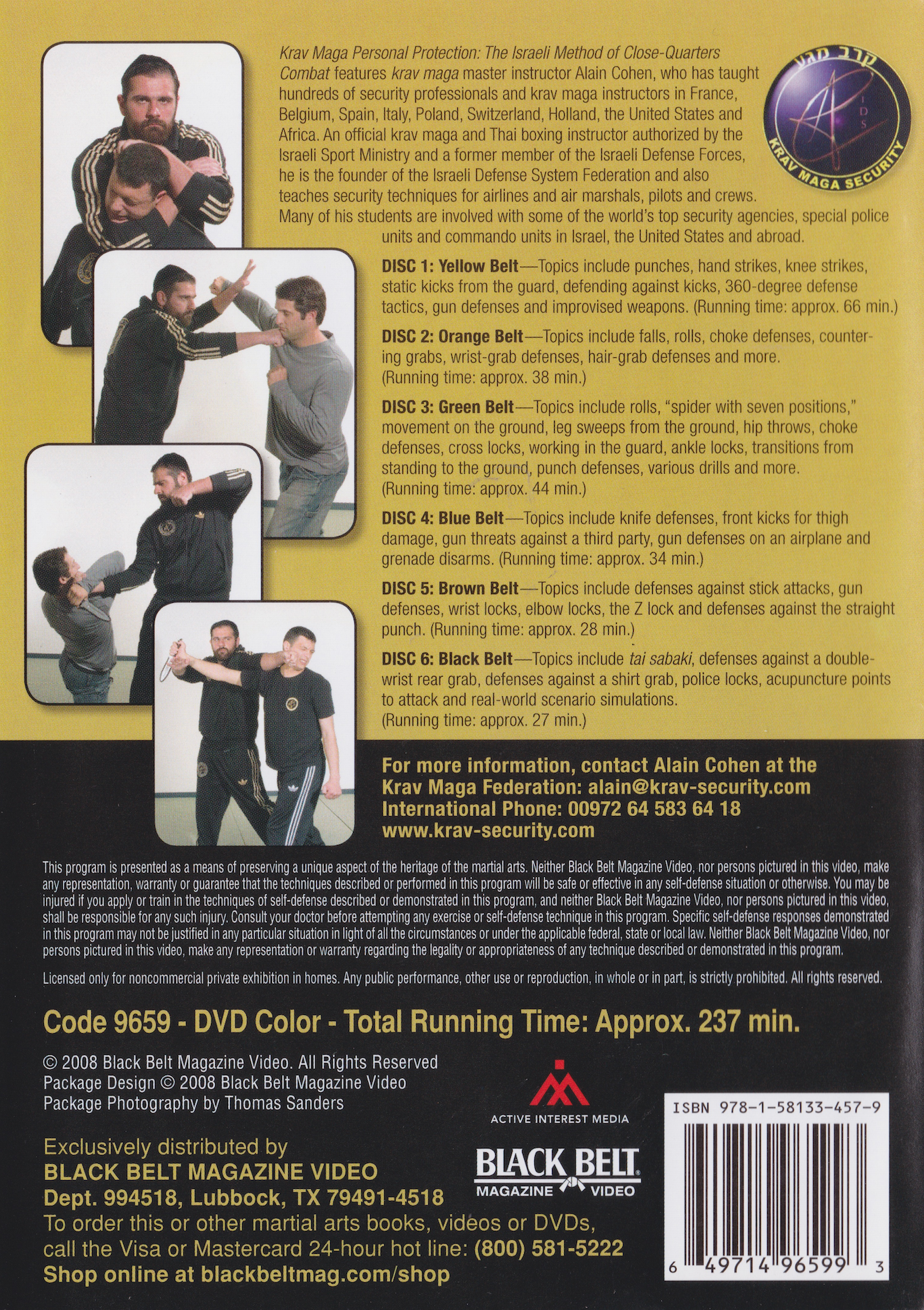 Krav Maga Personal Protection: The Israeli Method of Close-Quarters Fighting Combat 6 DVD Set with Alain Cohen (Preowned)