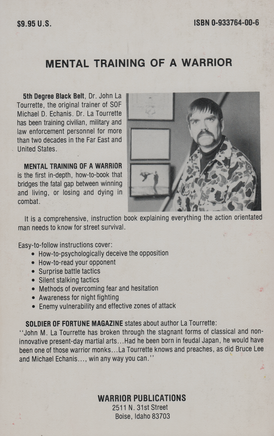 Mental Training of a Warrior Book by John La Tourrette (Preowned)