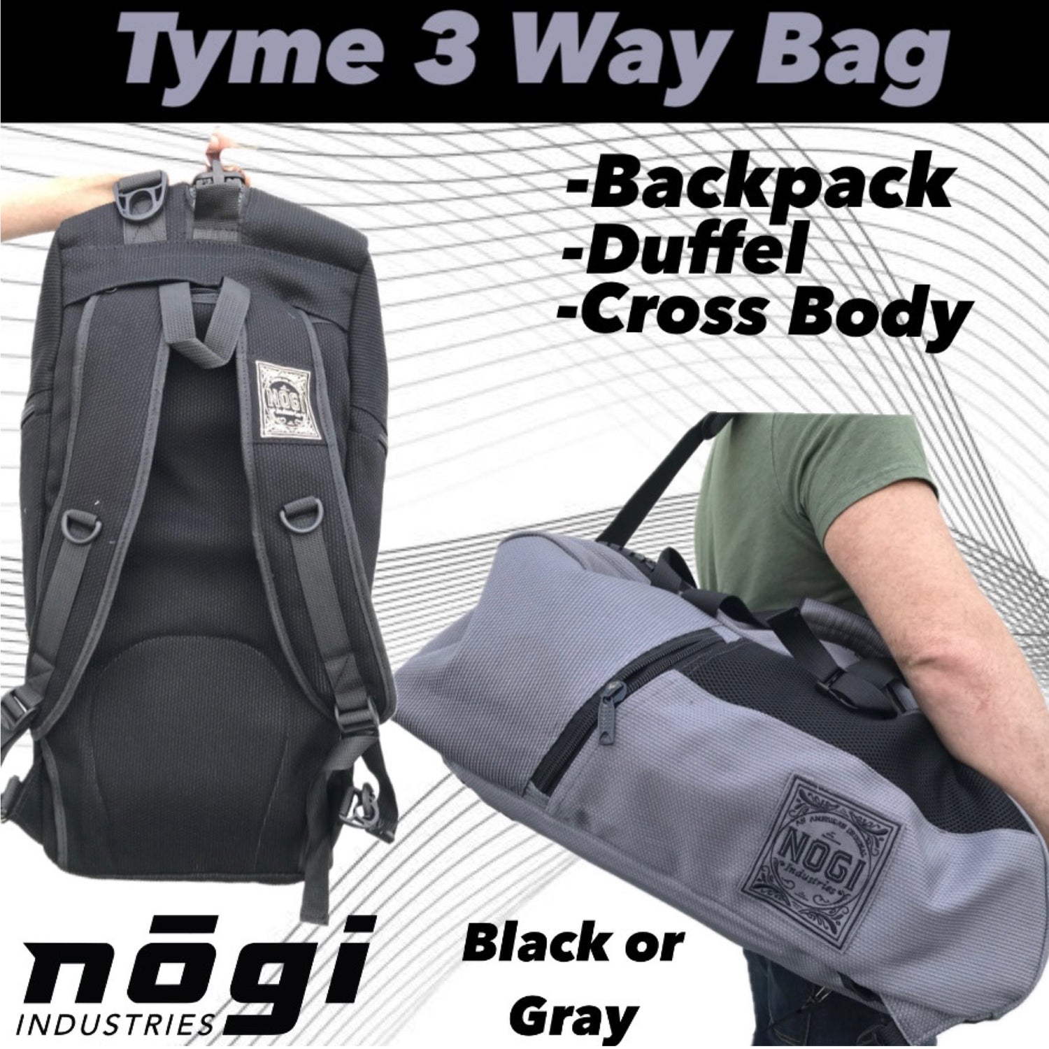 Nogi Tyme 3 Way Convertible Large Gear Bag - GRAY