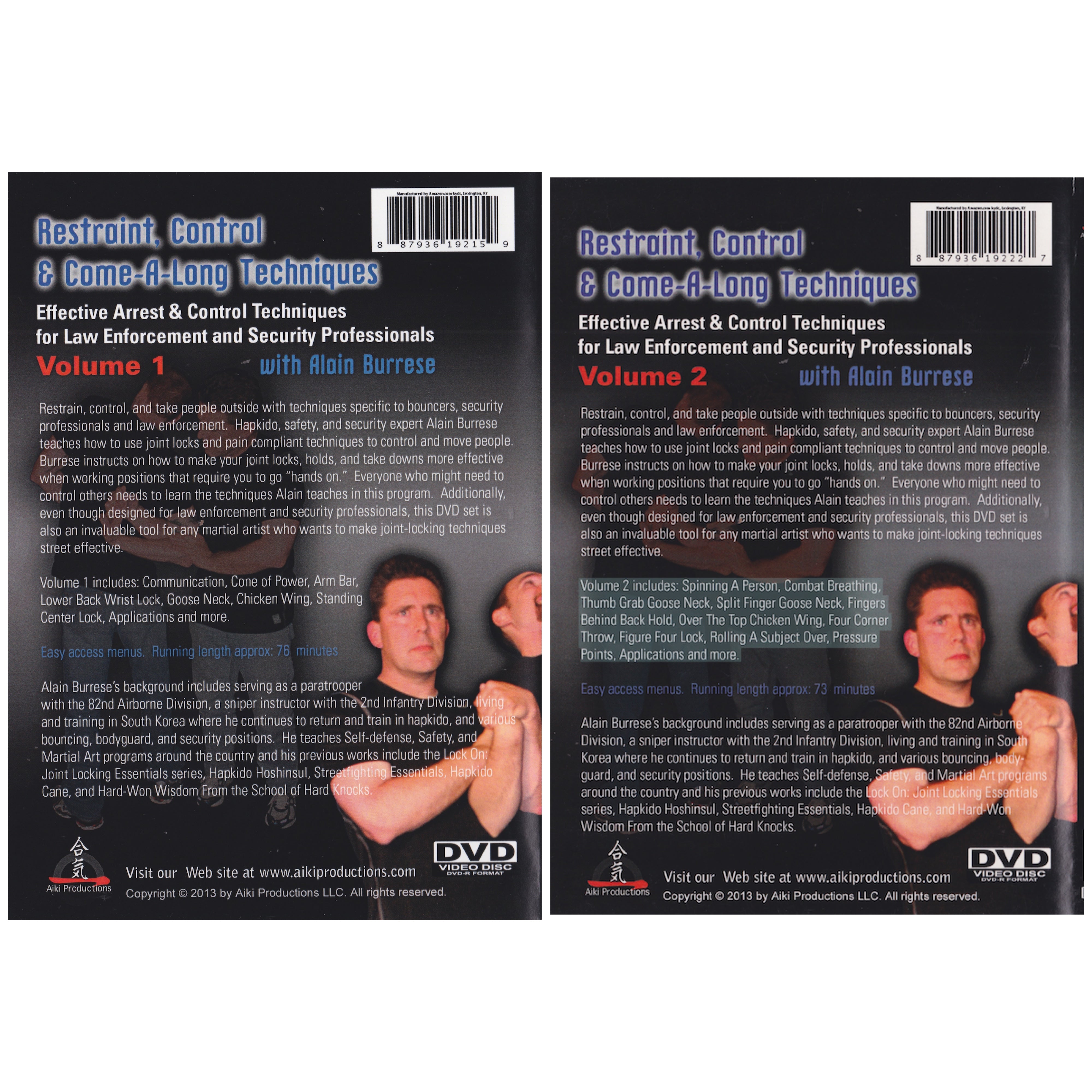 Restraint, Control & Come-a-Long Techniques 2 DVD Set by Alain Burrese ...