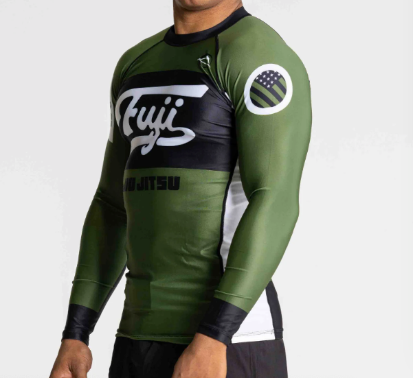 Jiu Jitsu Script Flex Lite Long Sleeve Rashguard Green by Fuji