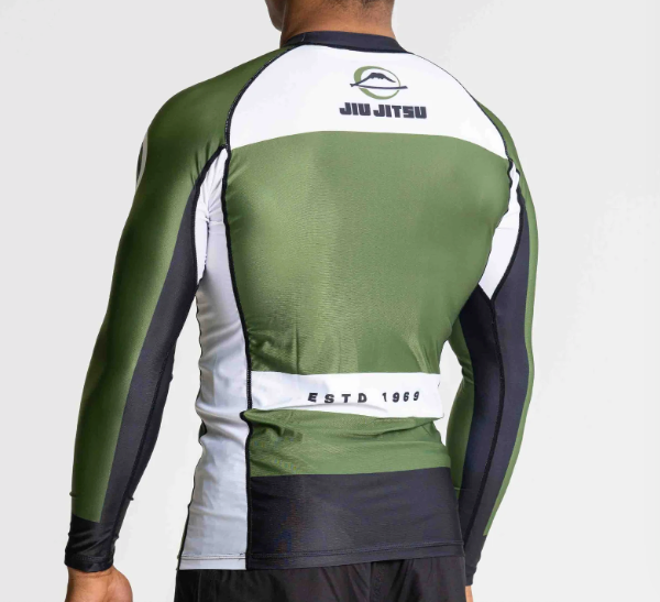 Jiu Jitsu Script Flex Lite Long Sleeve Rashguard Green by Fuji