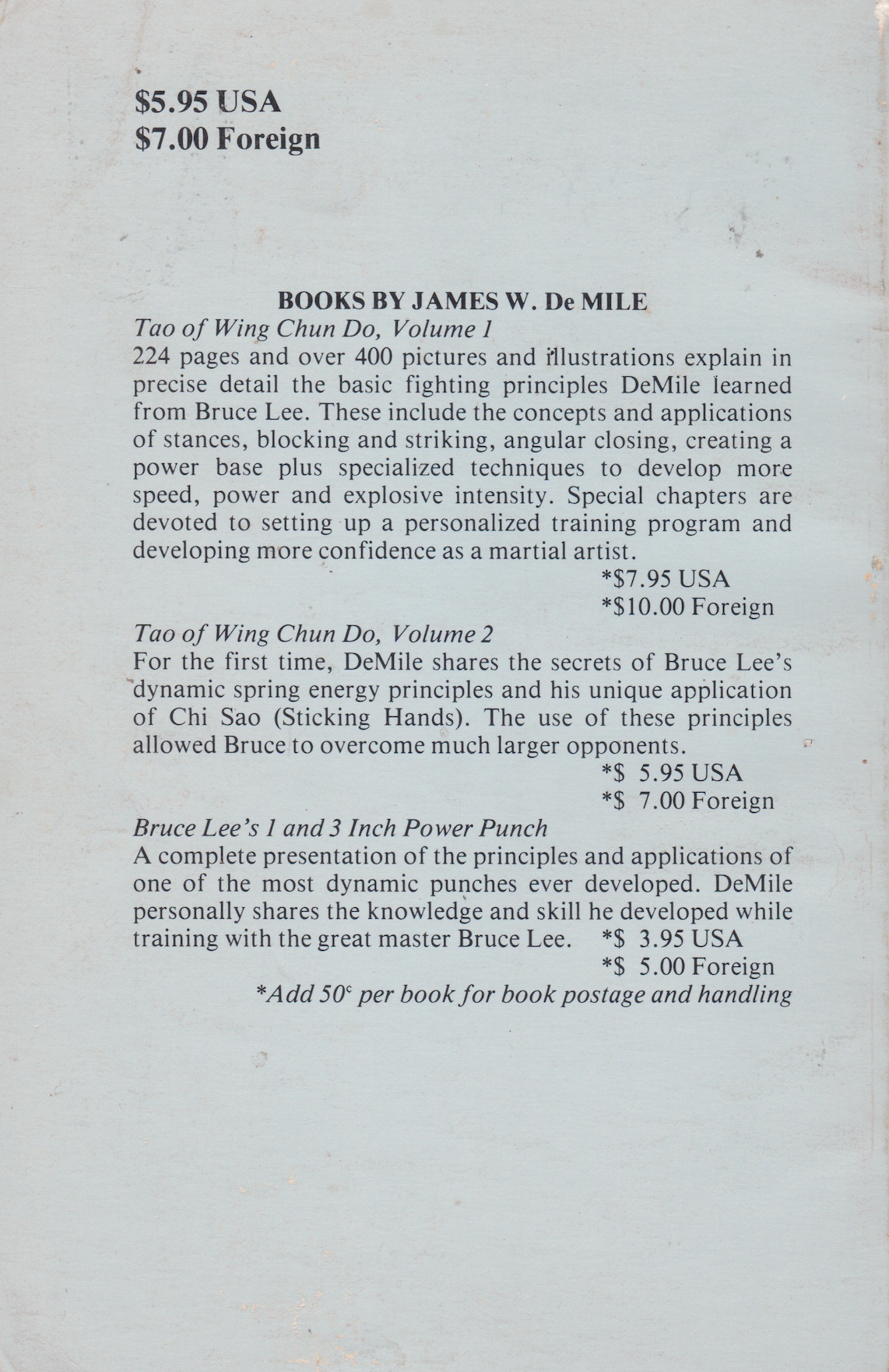Tao of Wing Chun Do Vol 2: Chi Sao Sticking Hands Book by James DeMile (1st Edition)(Preowned)