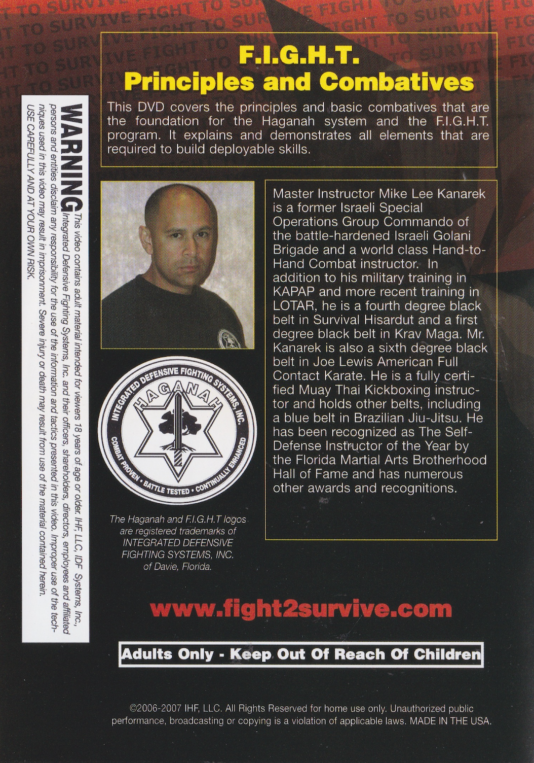 F.I.G.H.T. DVD 1: Principles & Combatives by Mike Lee Kanarek (Preowned)