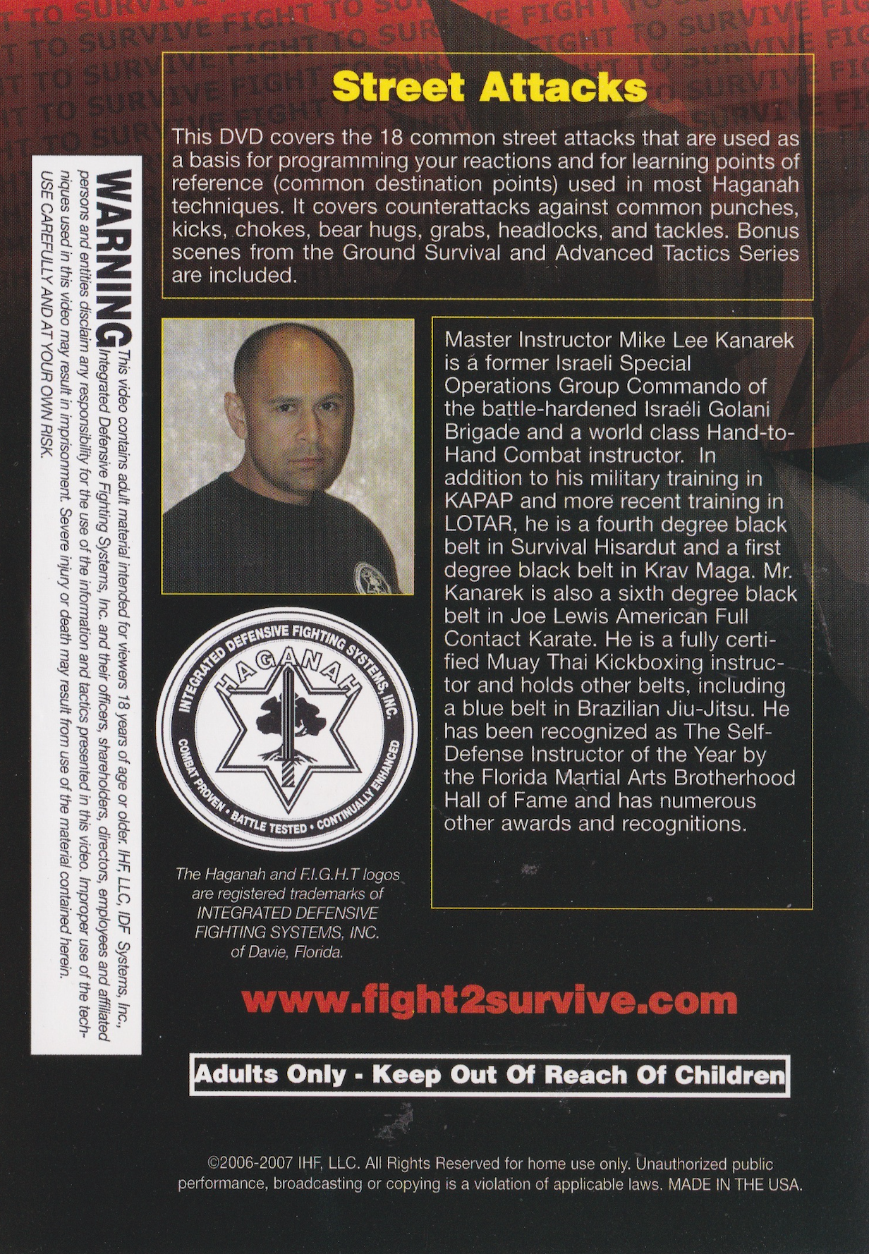F.I.G.H.T. DVD 2: Street Attacks by Mike Lee Kanarek (Preowned)