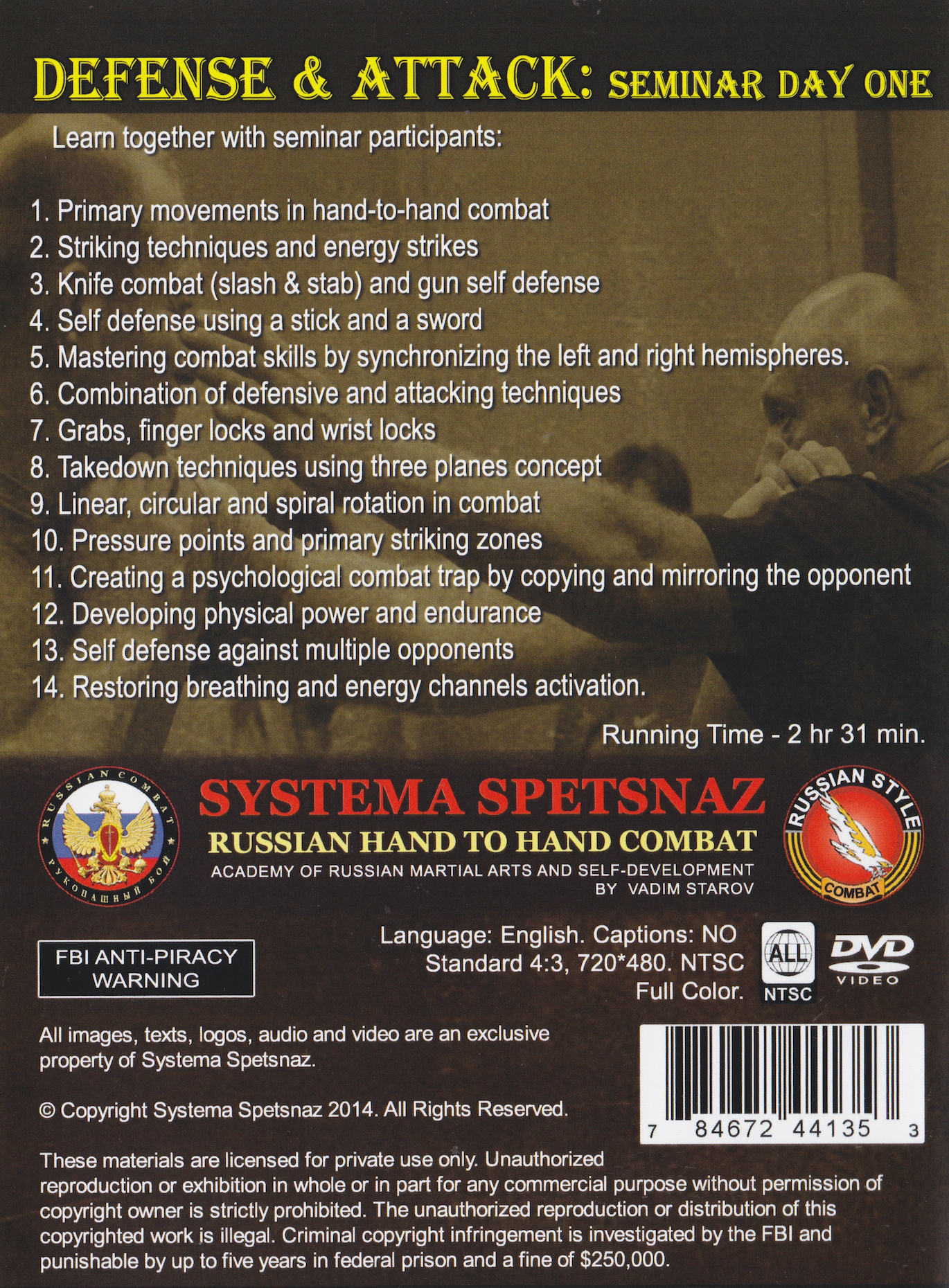 Systema Spetsnaz DVD #15: Seminar Day 1 - DEFENSE & ATTACK (2 DVD Set) by Vadim Starov
