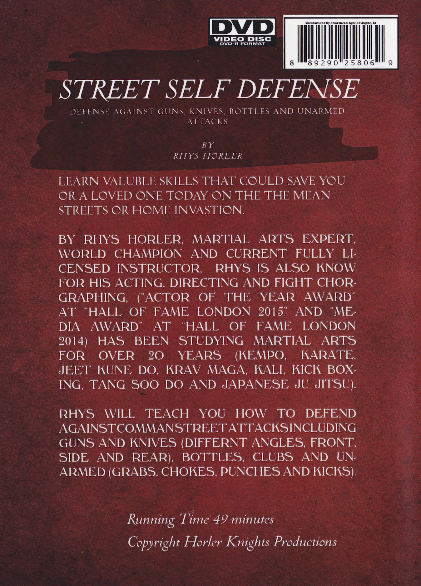 Street Self Defense: Defense Against Guns, Knives, Bottles & Unarmed Attacks DVD by Rhys Horler (Preowned)