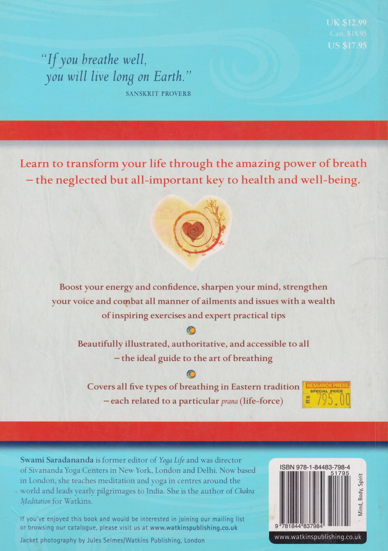 The Power of Breath: The Art of Breathing Well for Harmony, Happiness and Health Book by Swami Saradananda (Preowned)