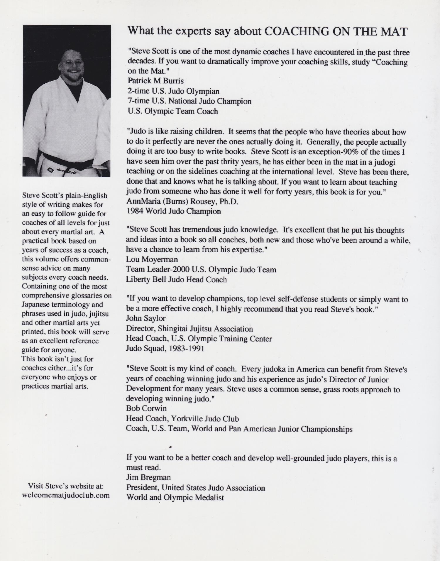 Coaching on the Mat - A Textbook for Teaching Judo and Jujitsu Book by Steve Scott