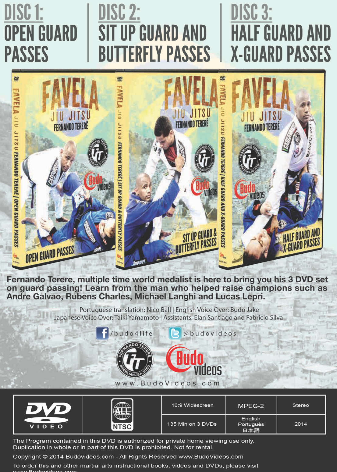 Favela Jiu Jitsu Vol 1-3 Guard Passing by Fernando Terere 3 DVD Set
