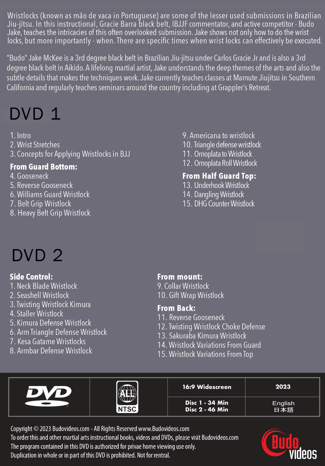 Effective Wristlocks for BJJ 2 DVD Set by Budo Jake