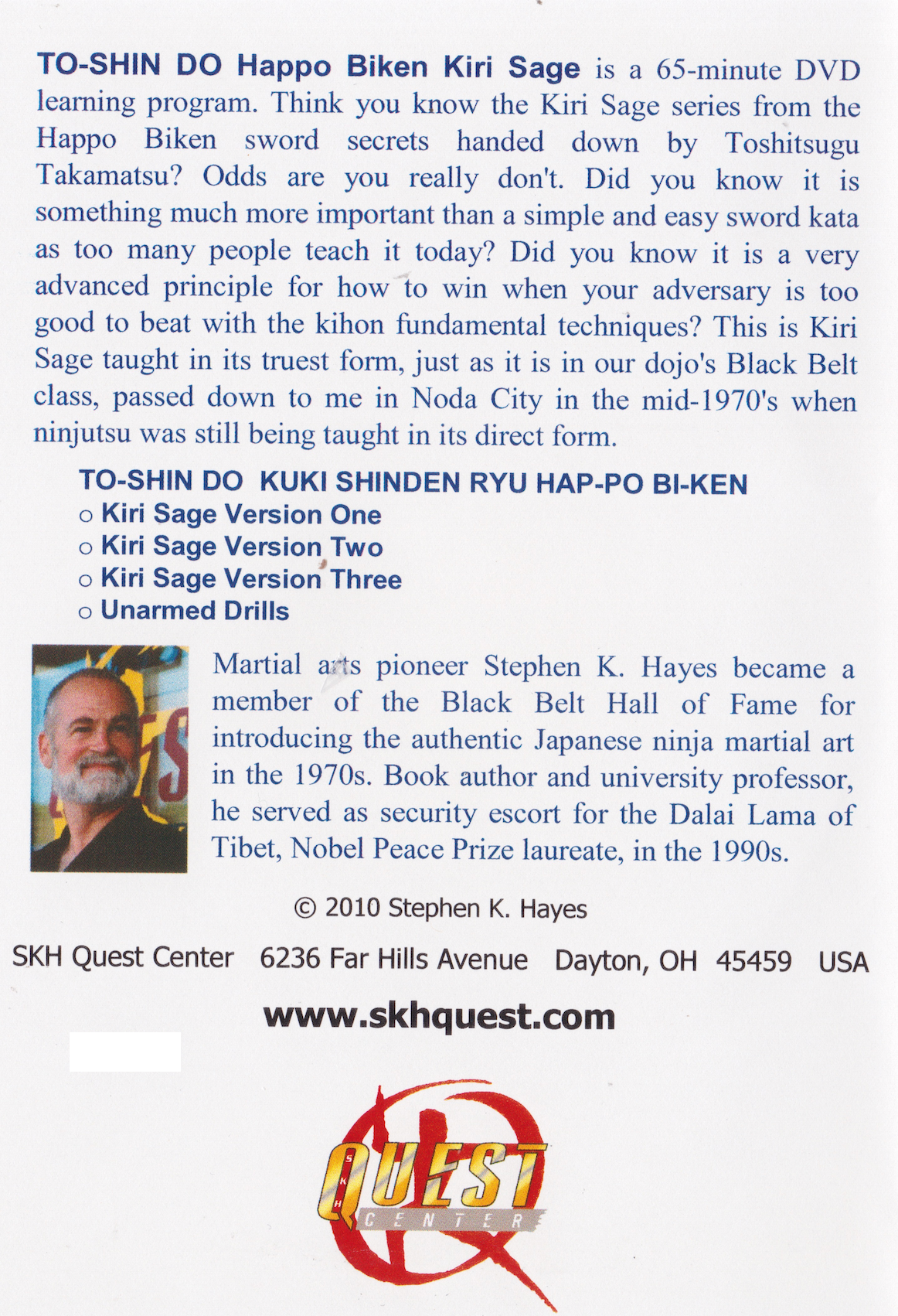 To-Shin Do Kuki Shinden Ryu Happo Biken Kiri Sage DVD with Stephen Hayes