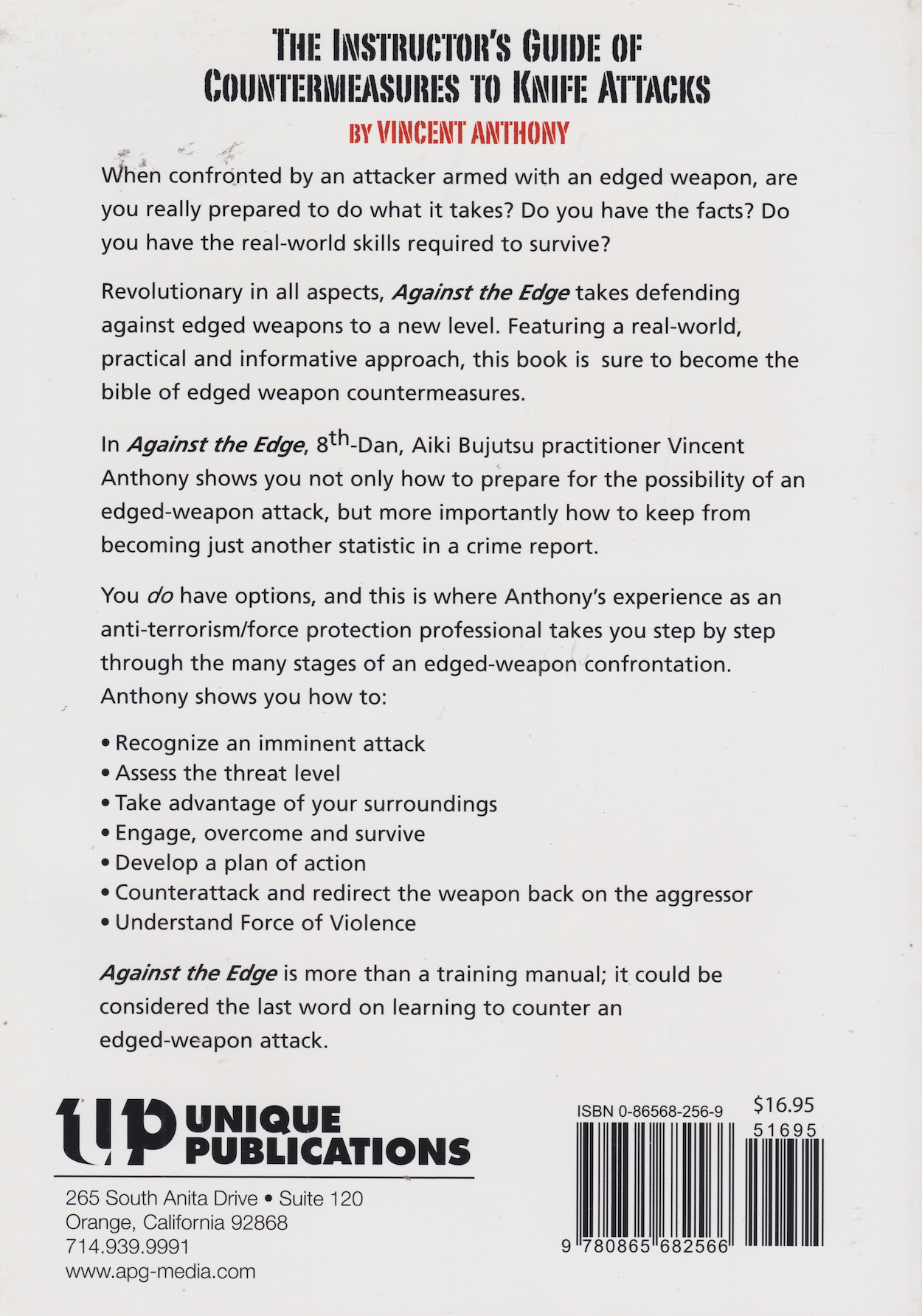 Against the Edge: The Instructor's Guide to Countermeasures to Knife Attacks Book by Vincent Anthony (Preowned)