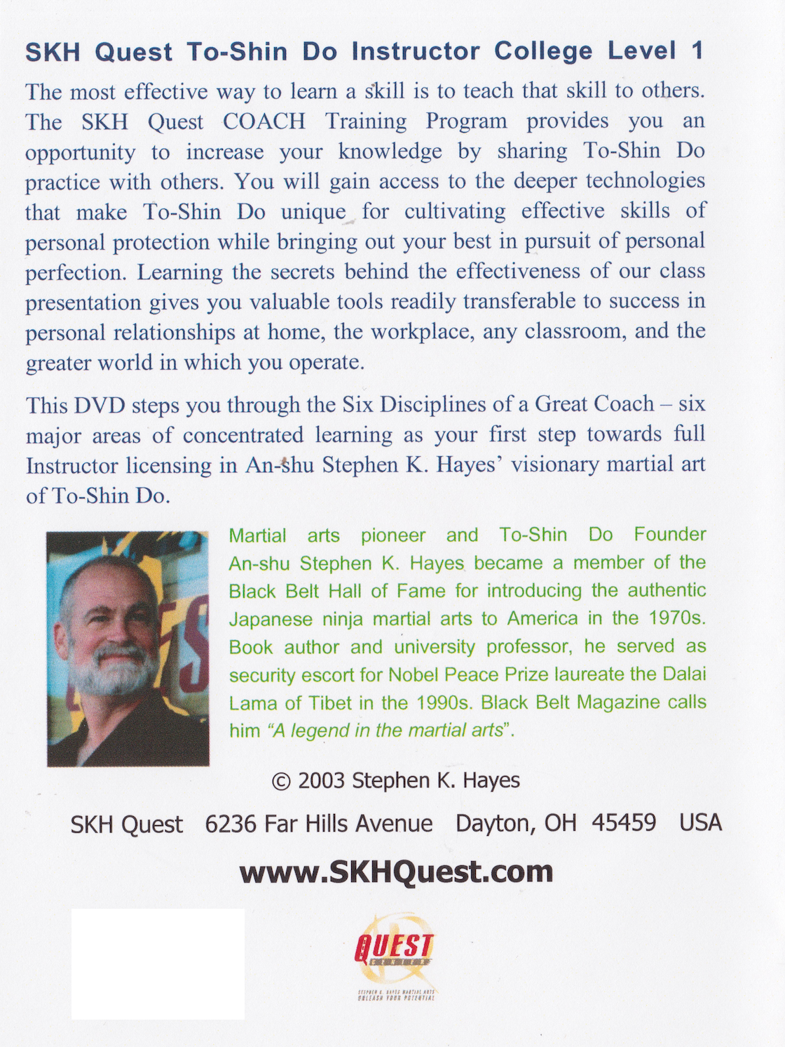 To-Shin Do Coach SKH Quest Instructor Training Program Level 1 DVD with Stephen Hayes (Preowned)