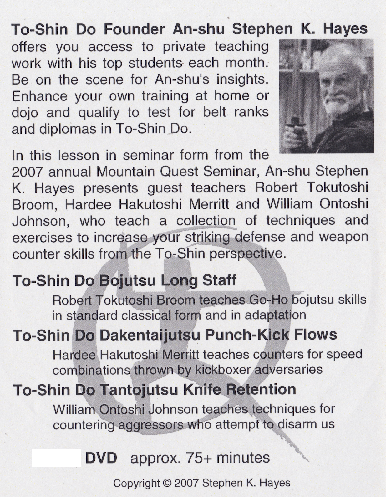 To-Shin Do Combat Drills Mountain Quest DVD with Stephen Hayes