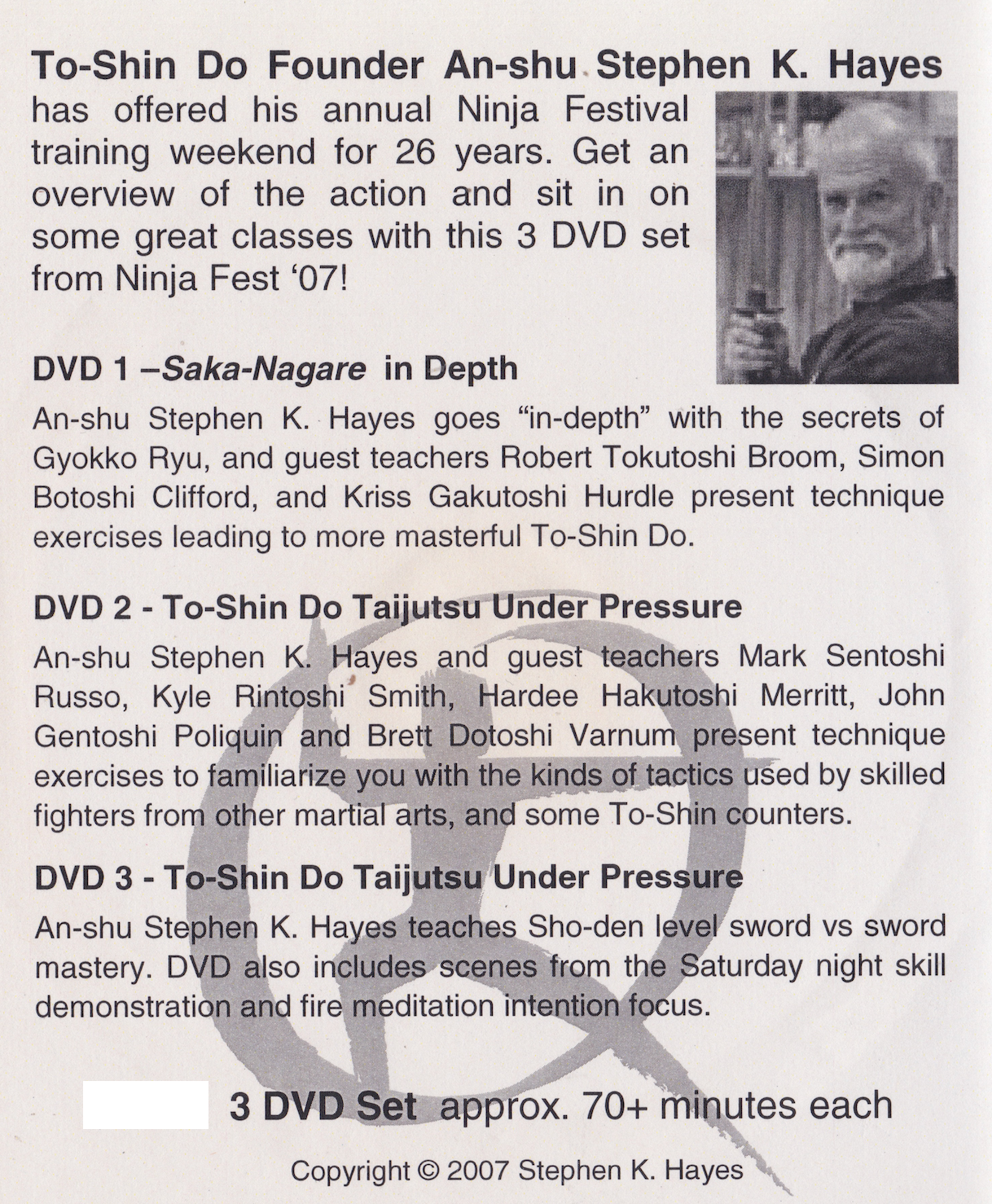 To-Shin Do Ninja Festival 26 (Three DVD Set) with Stephen Hayes (Preowned)