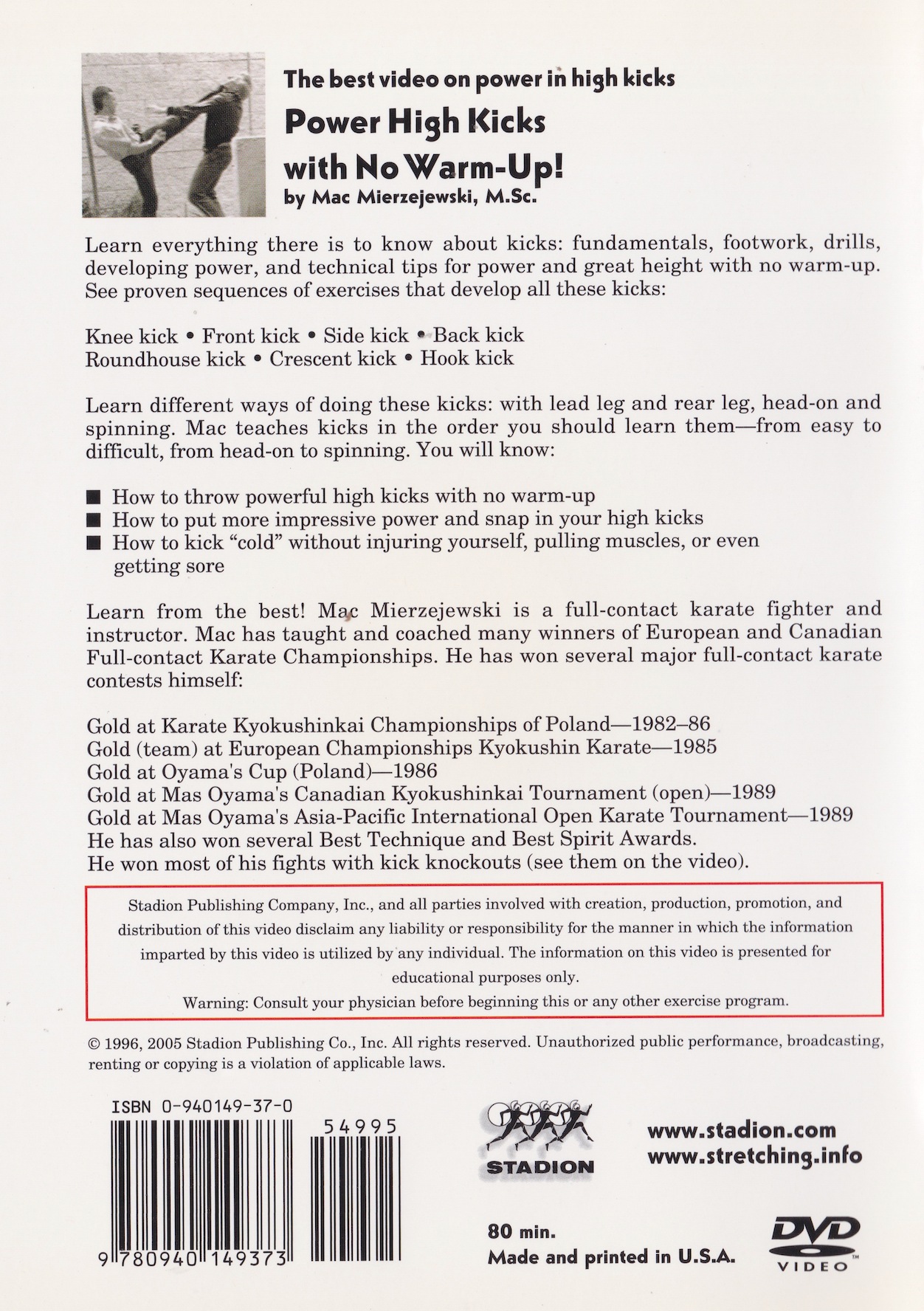 Power High Kicks With No Warm Up! DVD by Mac Mierzejewski (Preowned)