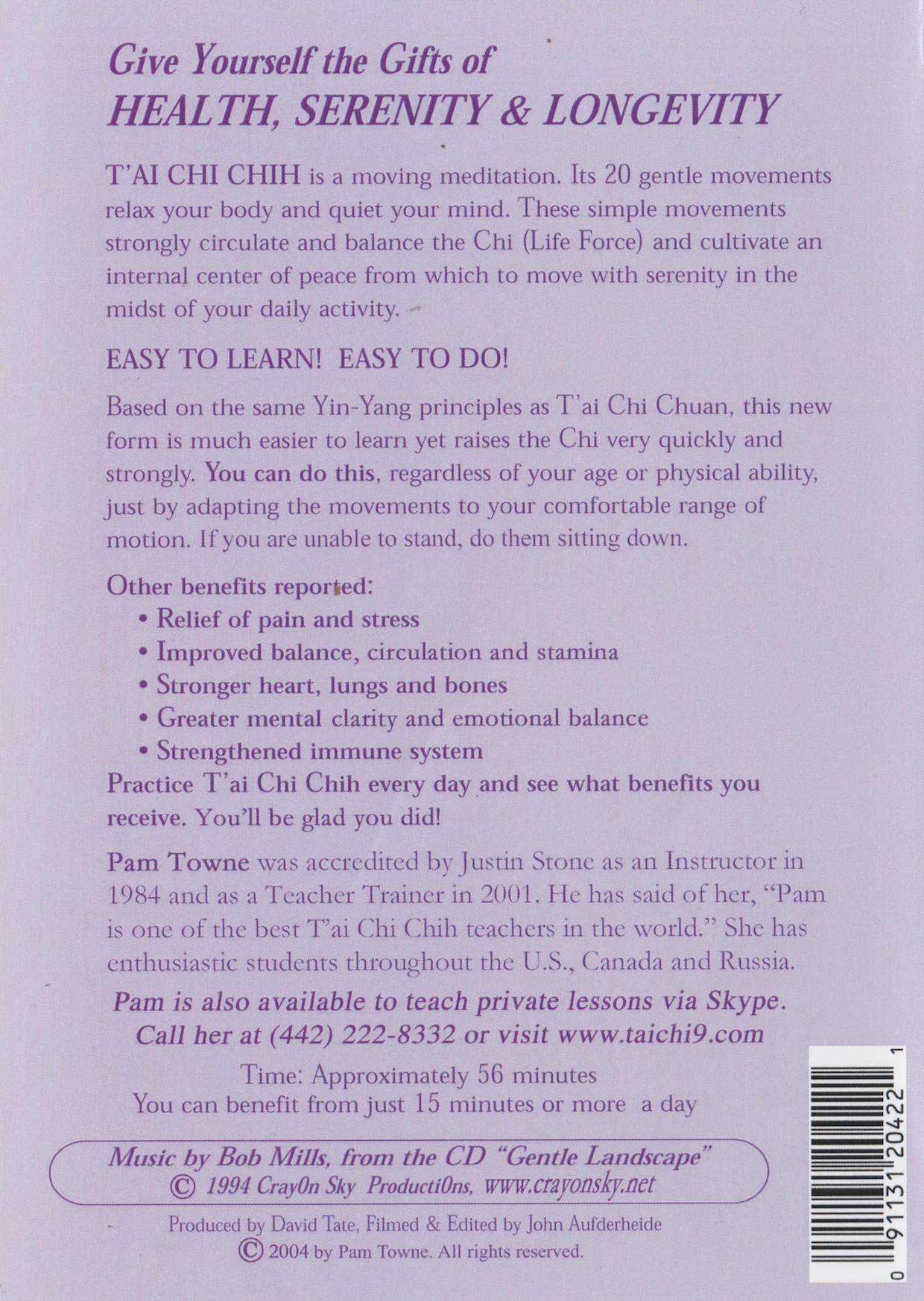 Tai Chi Chih: Serenity in the Midst of Activity DVD by Pam Towne