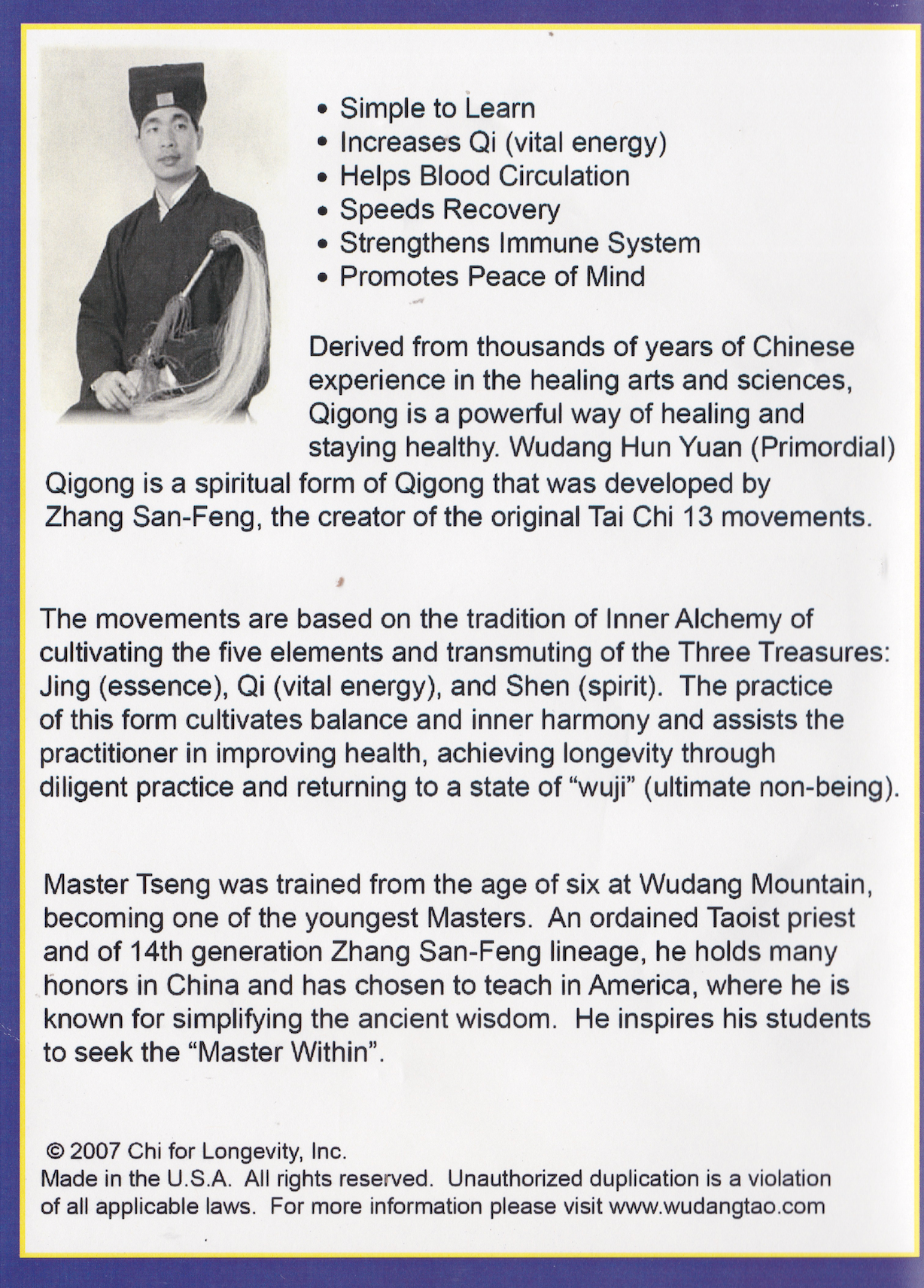 Wudang Hun Yuan (Primordial) Qigong DVD with Yun Xiang Tseng (Preowned)