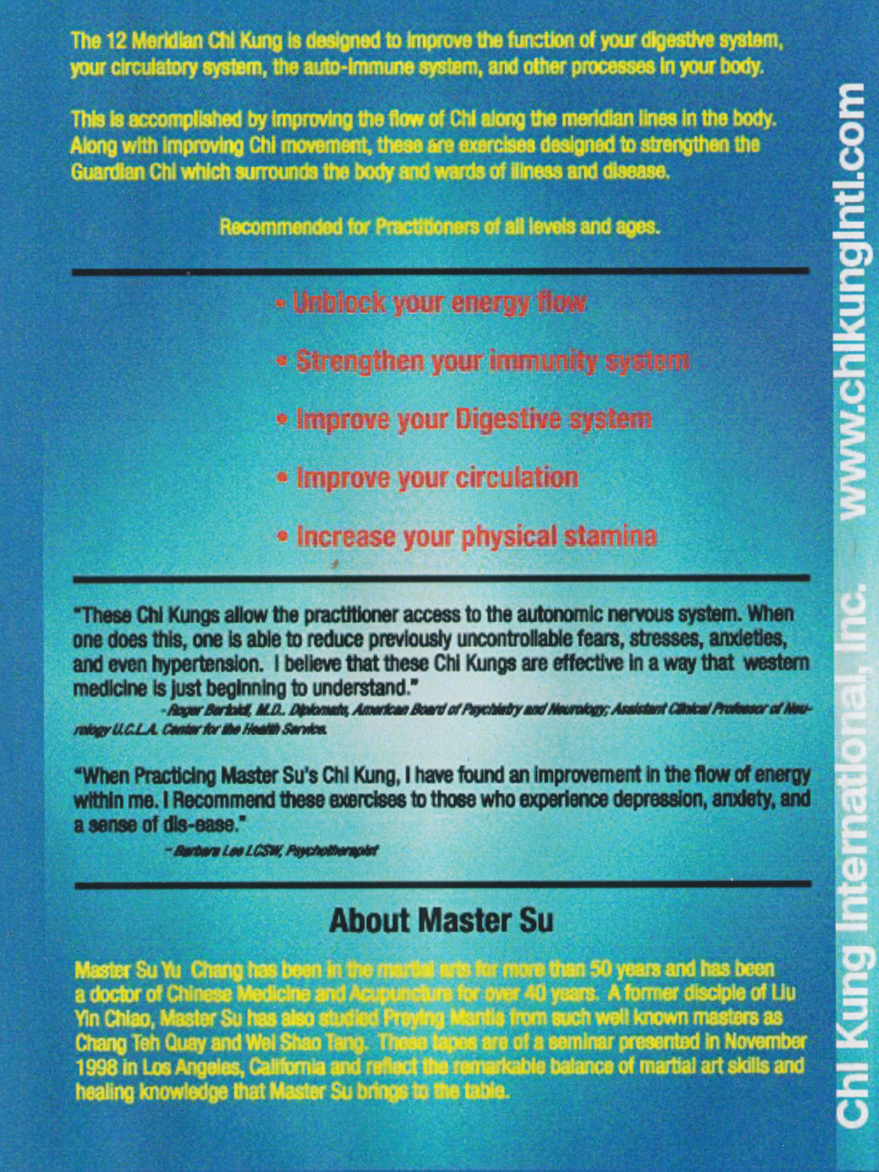 12 Meridian Chi Kung DVD by Su Yuchang (Preowned)