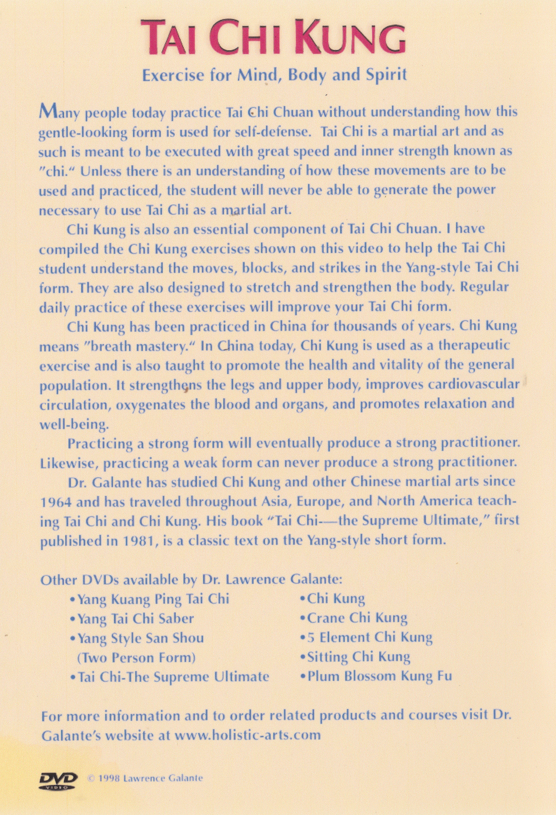 Tai Chi Kung DVD by Lawrence Galante (Preowned)