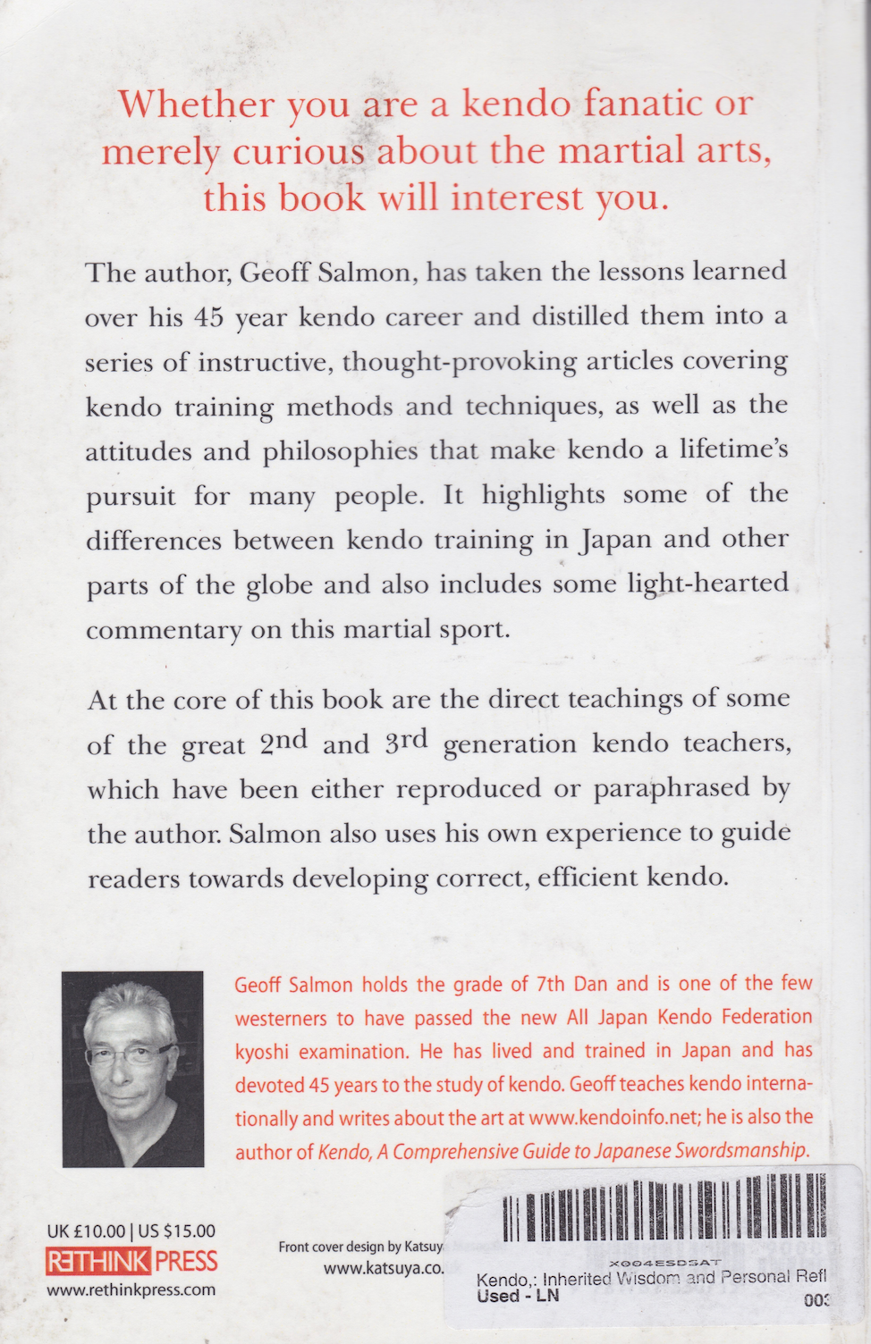 Kendo Inherited Wisdom and Personal Reflections Book by Geoff Salmon (Preowned)