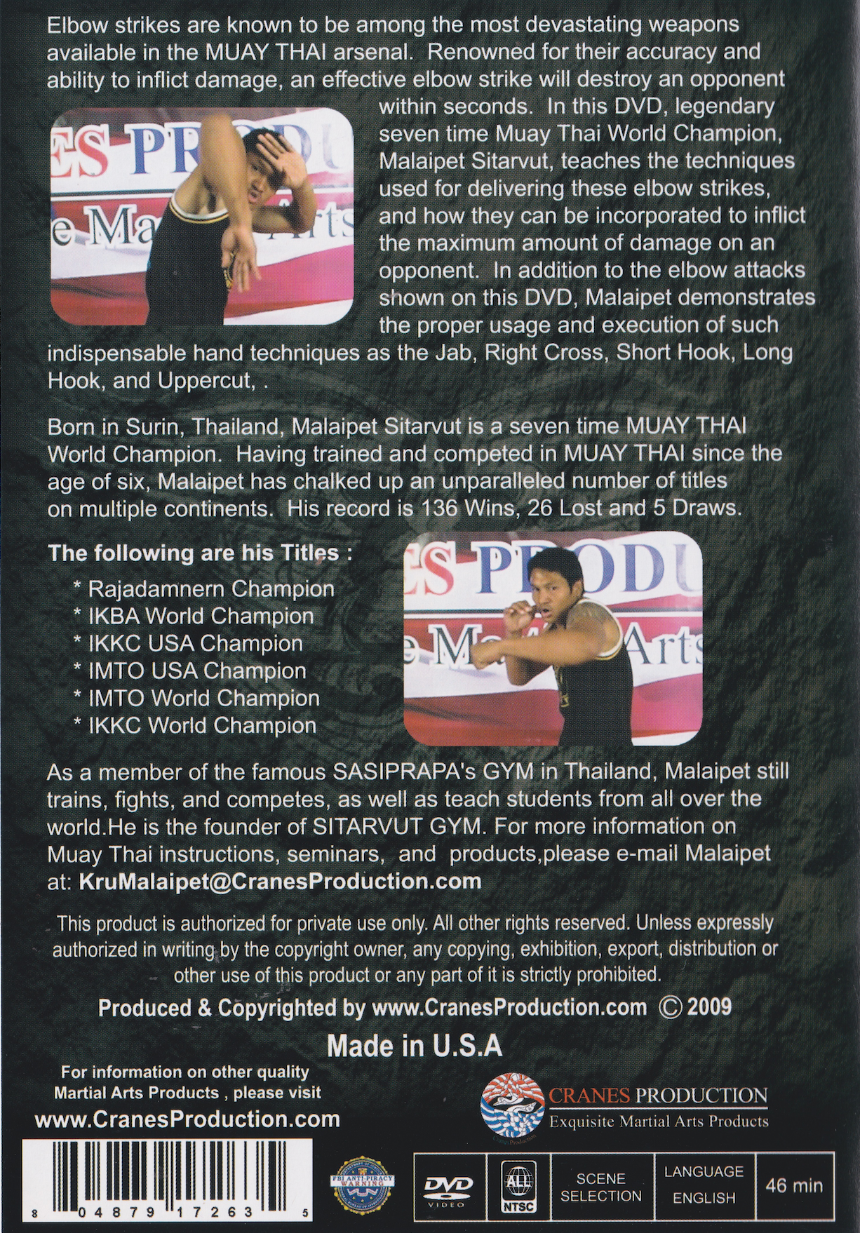 Mastering the Devastating Hands & Elbows of Muay Thai DVD with Malaipet