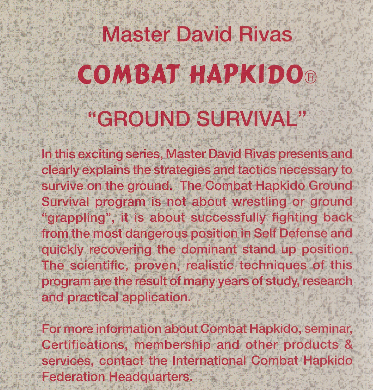 Combat Hapkido Ground Survival Apprentice Instructor DVD by David Rivas (Preowned)
