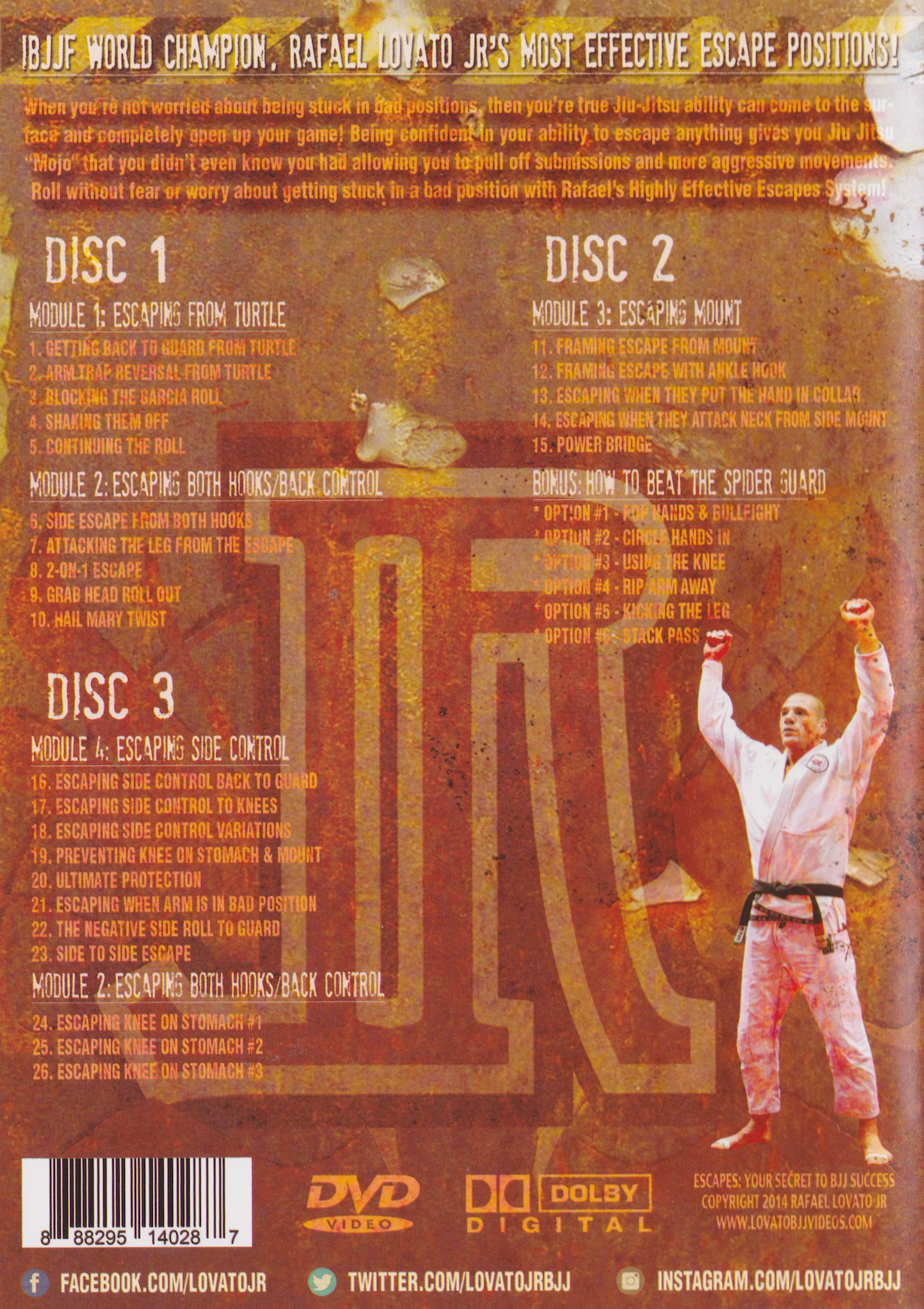 Escapes: Your Secret to BJJ Success 3 DVD Set by Rafael Lovato Jr (Preowned)