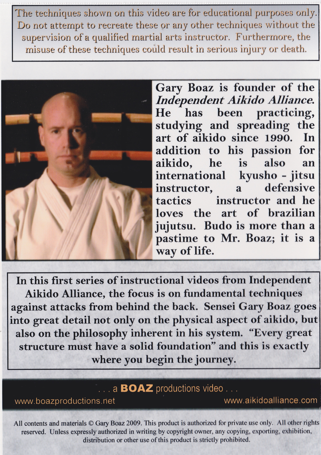 Independent Aikido Alliance Series Fundamentals DVD 1 Ushiro Waza by Gary Boaz (Preowned)