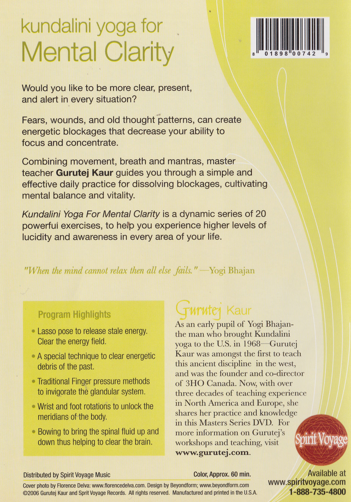 Kundalini Yoga for Mental Clarity DVD by  Gurutej Kaur