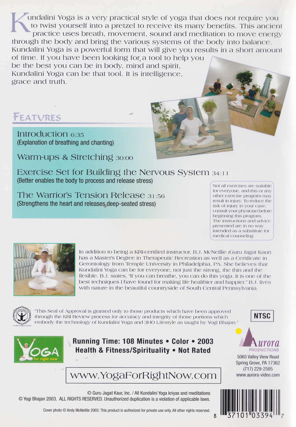 Kundalini Yoga for Releasing Stress DVD by BJ McNeillie