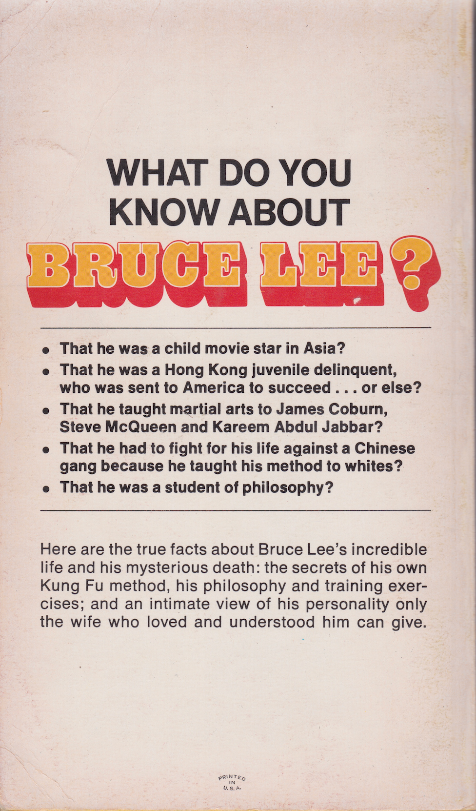 Bruce Lee: The Man Only I Knew Book by Linda Lee (1st print) (Preowned)