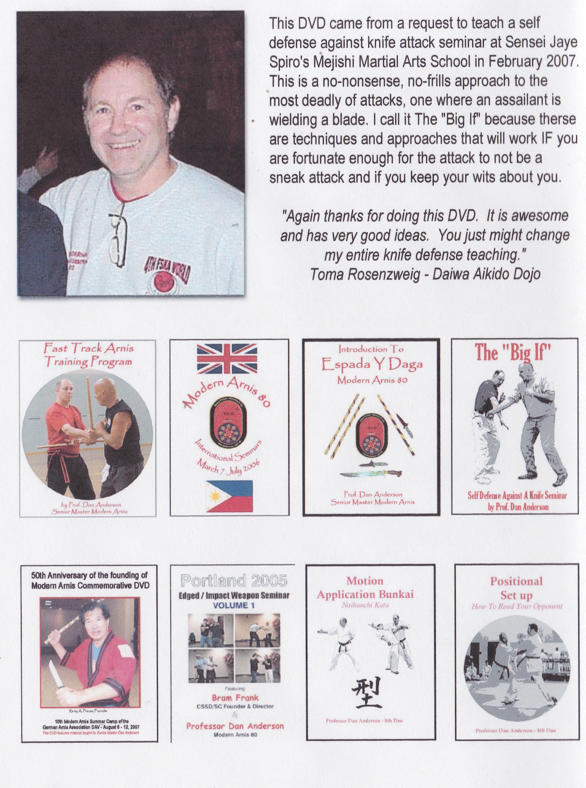 The “Big If” Self Defense Against A Knife Seminar DVD by Dan Anderson (Preowned)