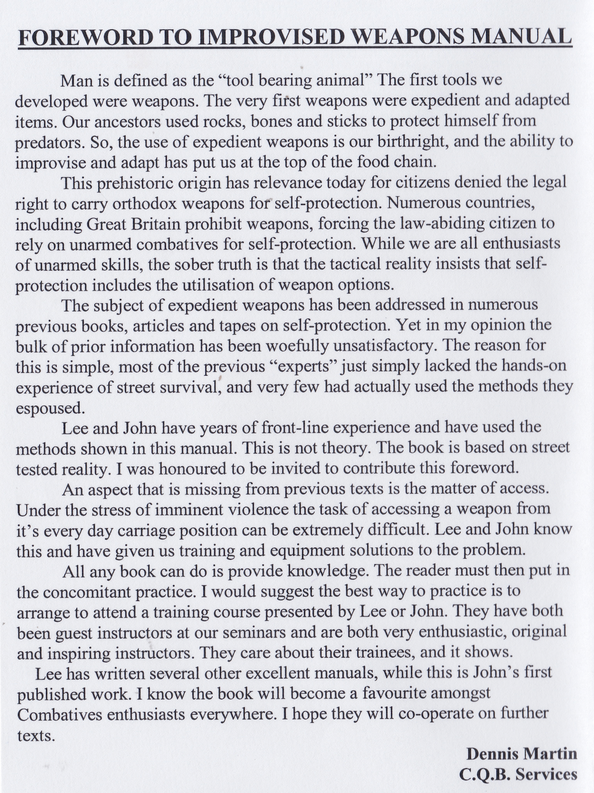 Urban Combatives The Combative Use of Improvised Weapons DVD by Lee Morrison (Preowned) (PAL)