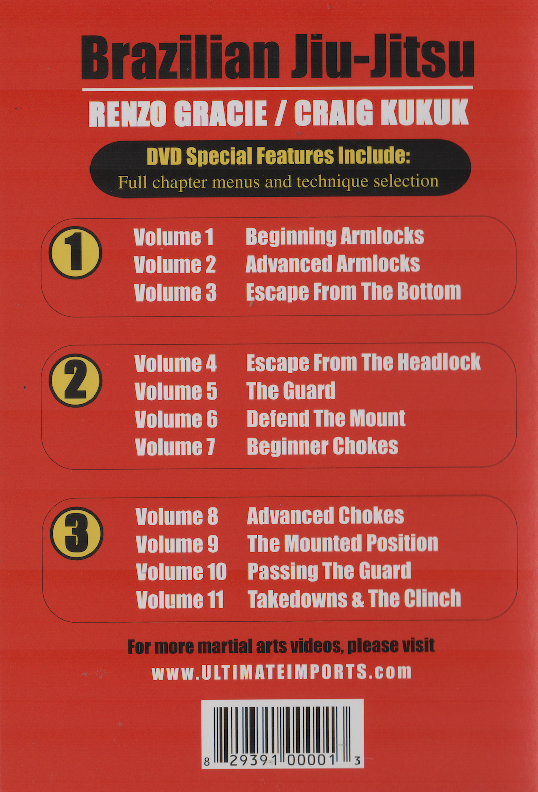 Brazilian Jiu-Jitsu 3 DVD Set by Renzo Gracie & Craig Kukuk (Preowned)