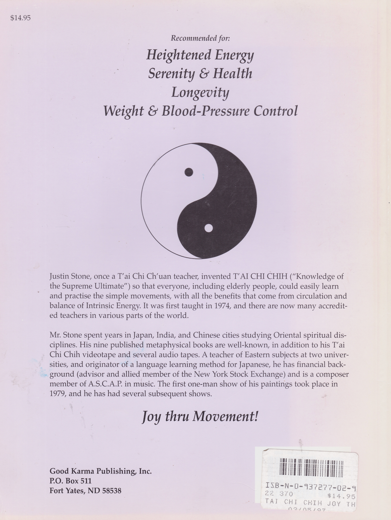 Libro Tai Chi Chih Joy Through Movement de Justin Stone (usado)