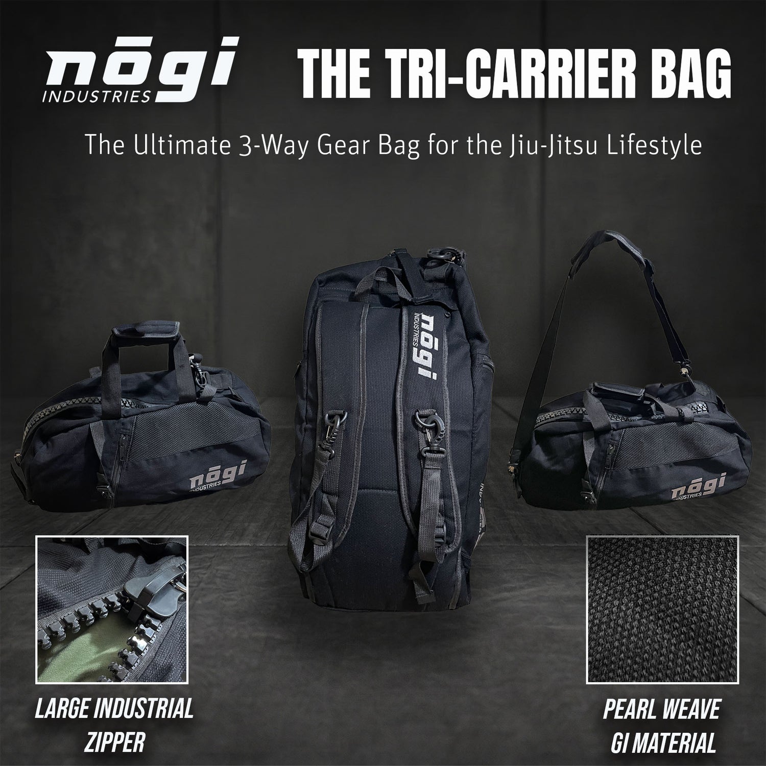 The Tri-Carrier Convertible Large Gear Bag by Nogi Industries - BLACK