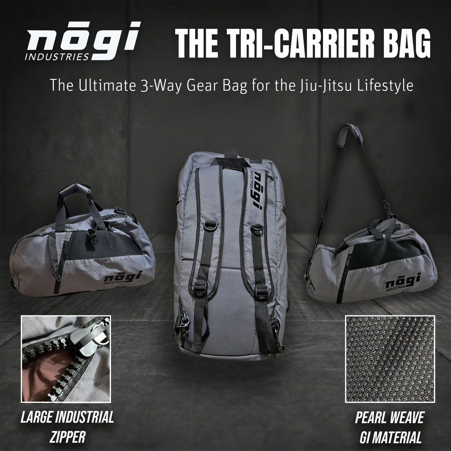 The Tri-Carrier Convertible Large Gear Bag  by Nogi Industries - GRAY