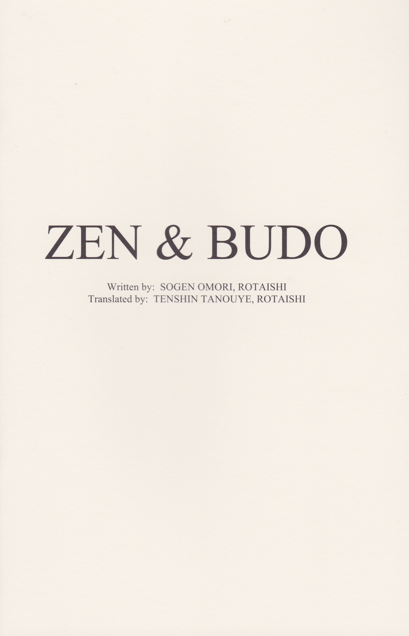 Zen & Budo Booklet by Omori Sogen & Translated by Tenshin Tanouye