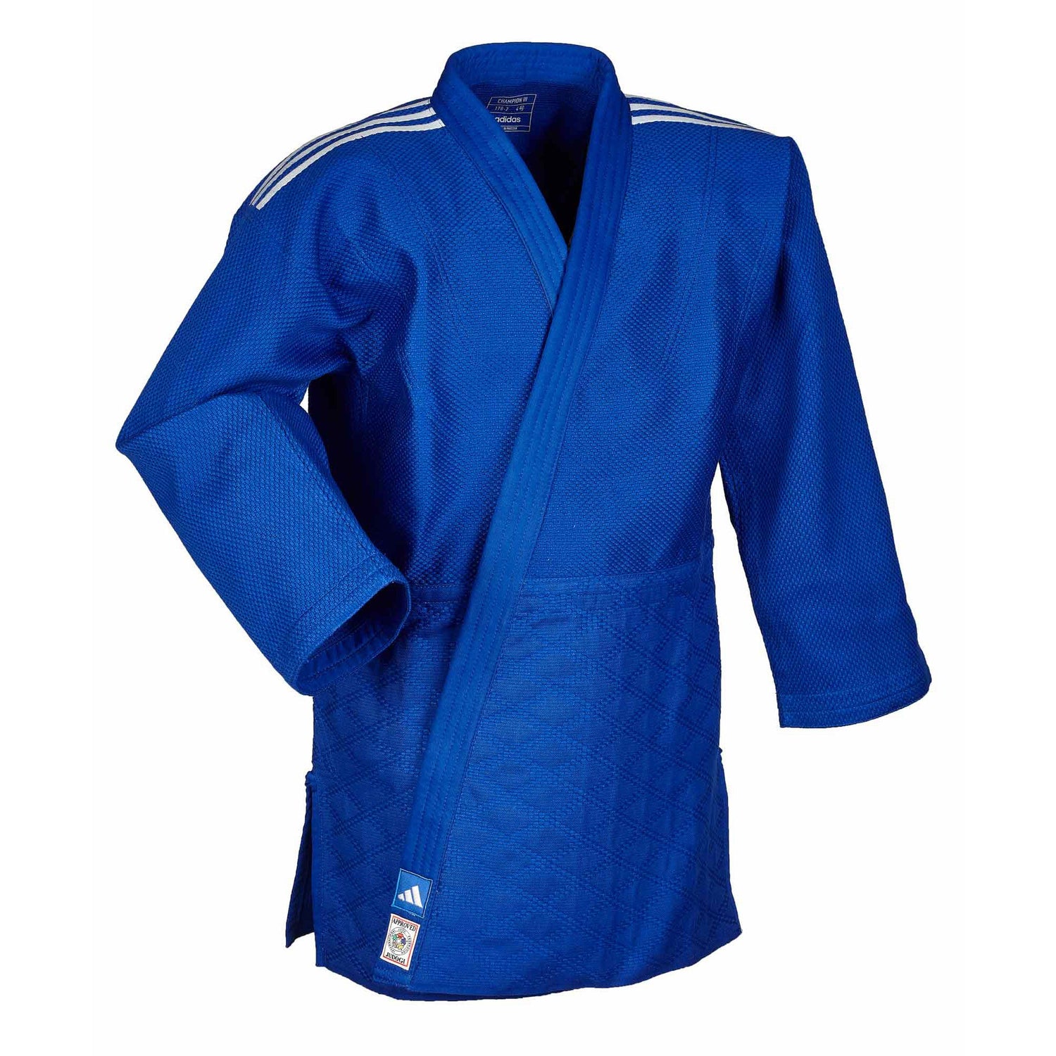 IJF Champion 3 Slim Fit with Stripes Judo Gi by Adidas (White or Blue)