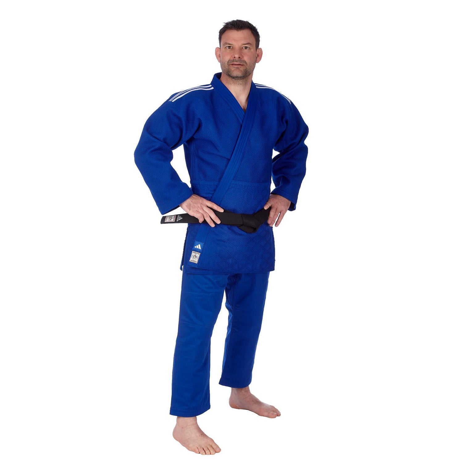 IJF Champion 3 Slim Fit with Stripes Judo Gi by Adidas (White or Blue)